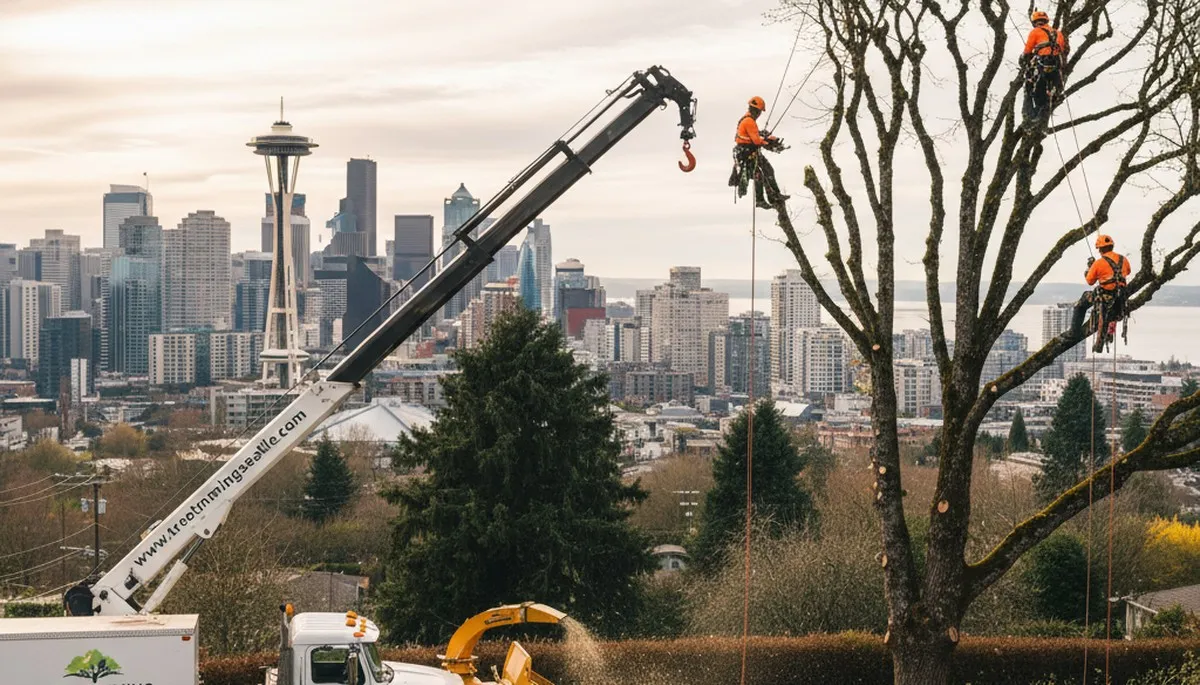Professional tree removal service in Bellevue WA safely cutting and clearing large backyard trees
