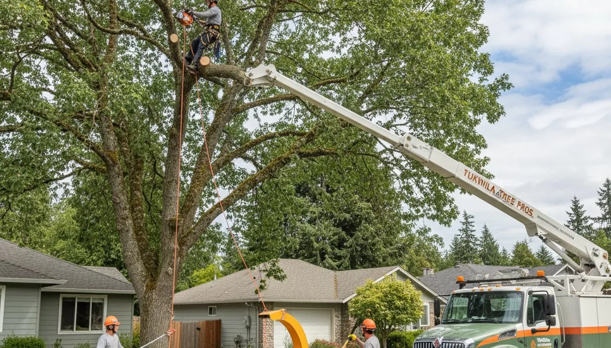 Professional tree removal service in Bellevue WA safely clearing large trees for residential property